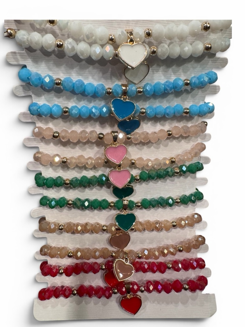 Set of 12 Crystal Heart Adjustable Stackable Bracelets